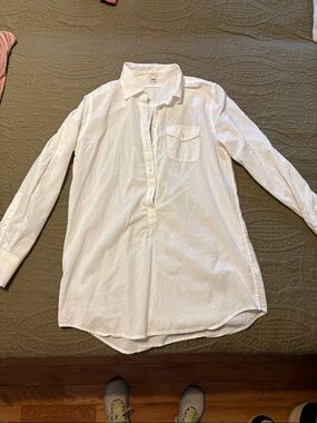 J. Crew White Long-Sleeve Pullover Button-Down Shirt